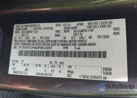 2016 Ford F-150 Xlt from USA, damaged, VIN 1FTEW1CP4GFB12357
